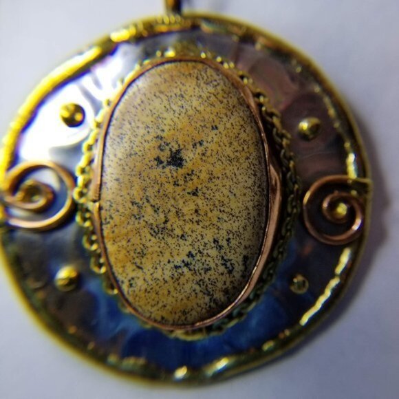Natural Picture Agate Cabochon Necklace Hand Soldered Metalwork Artisan NWT - Picture 5 of 13